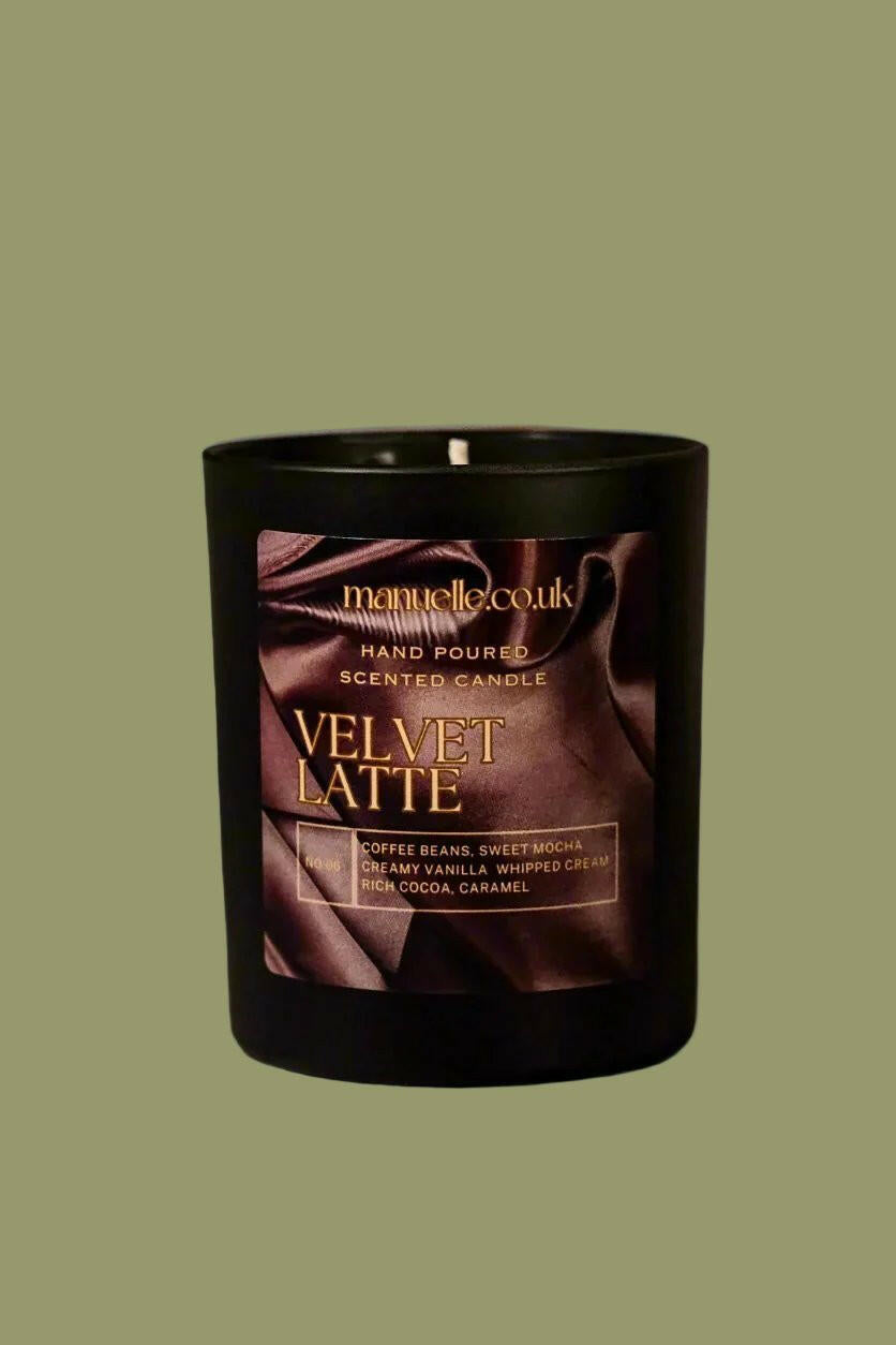 Elegant black velvet latte candle, ideal for romantic evenings